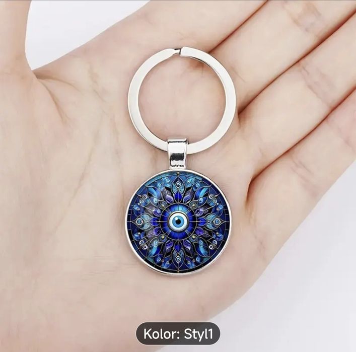 Szklany Mały brelok ochronny do kluczy z okiem proroka