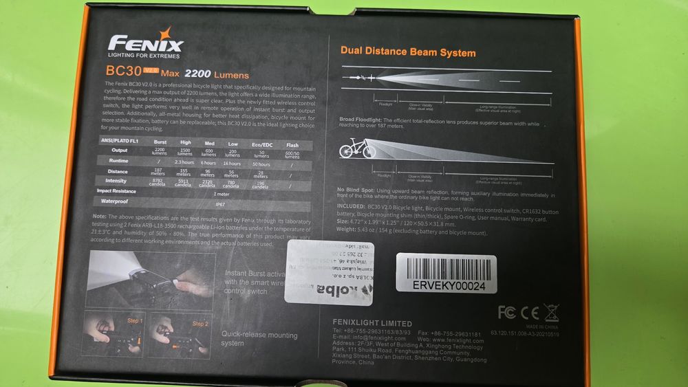 Latarka rowerowa Fenix BC30 V2.0 2200lm