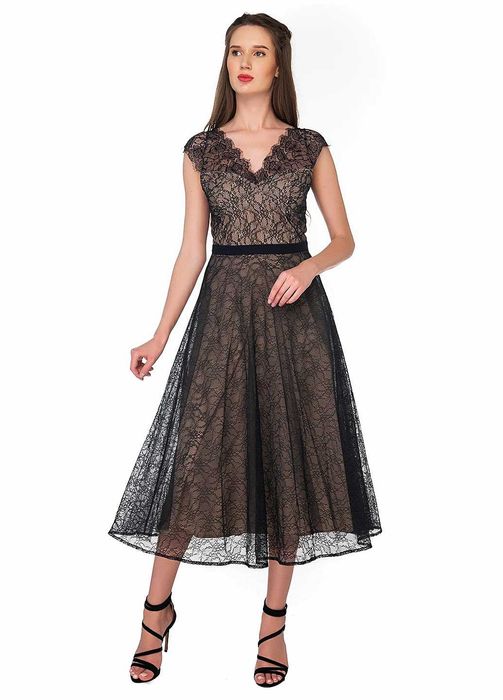 Платья. Комбінована кежуал плаття, сукня кльош GENEVIE з малюнком.