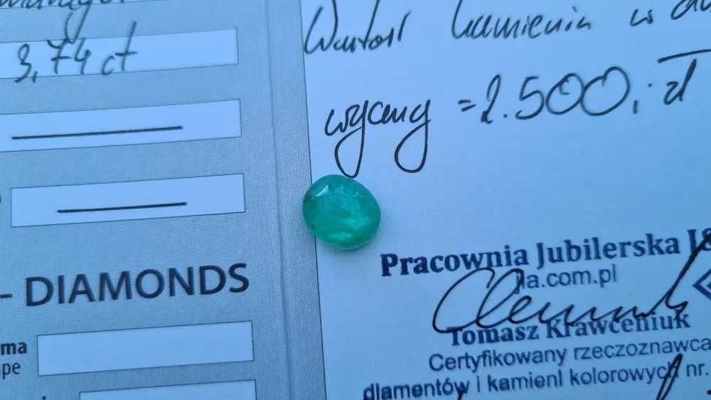 Naturalny Szmaragd 3.74ct. Certyfikat