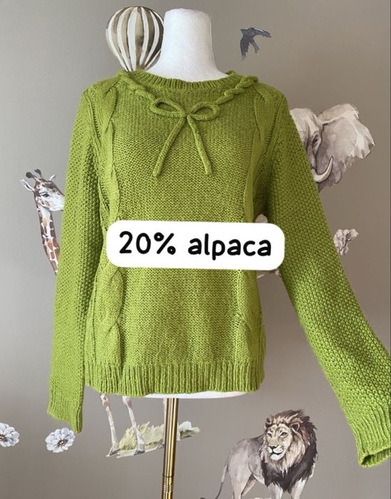 Wyrazisty wełniany limonkowy sweter xxl 44 z alpaką