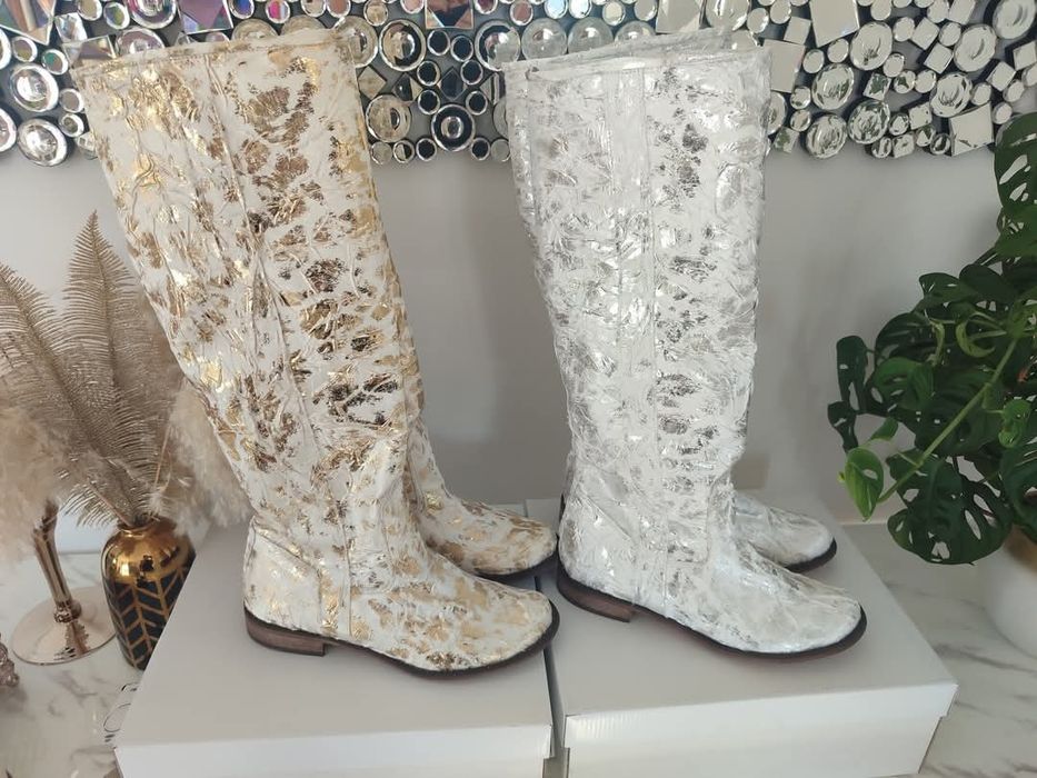 Piękne kozaki naturalny len kolory Polska produkcja