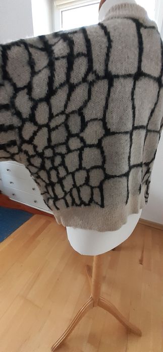 Ciepły sweter beżowy damski L lużny akryl wełna