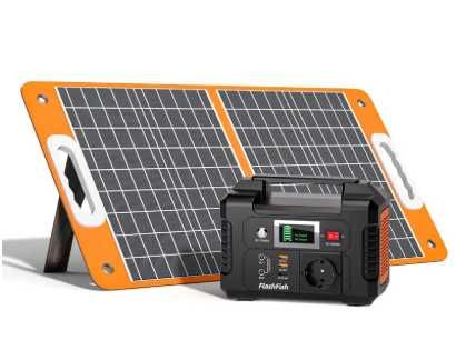 Banco de Energia Portátil - 200W FlashFish E200 + Painel Solar + AC/DC