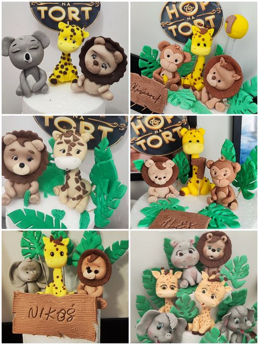 Safari figurki dekoracyjne ozdoby na tort z masy cukrowej
