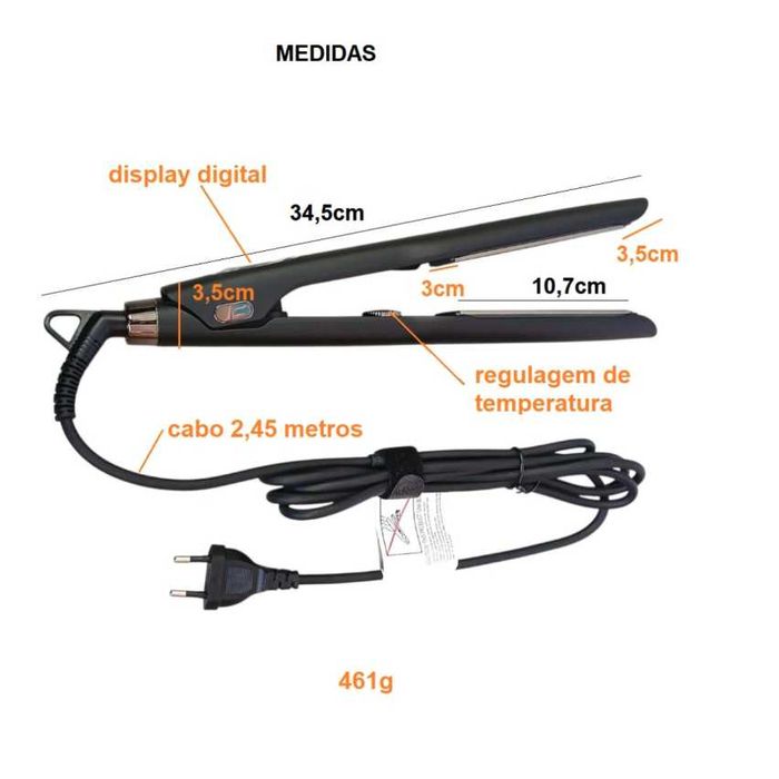 Prancha Profissional de Cabelo em Titâneo até 250ºC - NOVA
