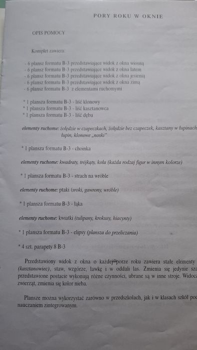 Pory roku w oknie, stara teczka dydaktyczna, przedszkole