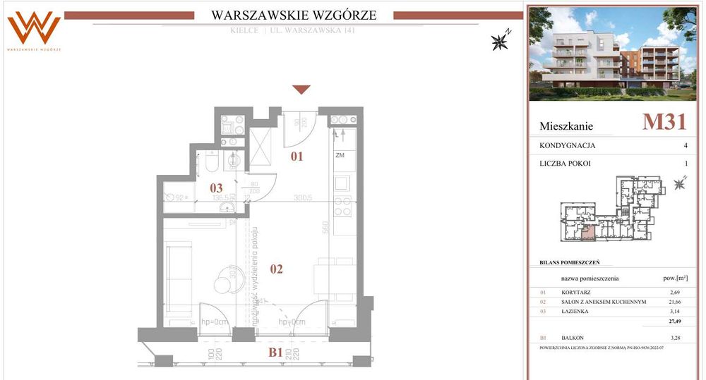 Nowa kawalerka IIIp. Warszawska, balkon, winda