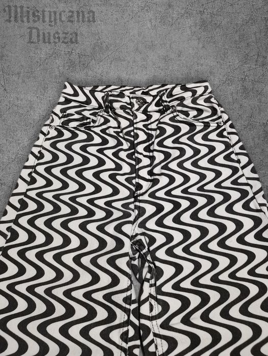 Czarno białe spodnie jeansowe wide losse leg straight alternative gothic y2k SWAG avant garde