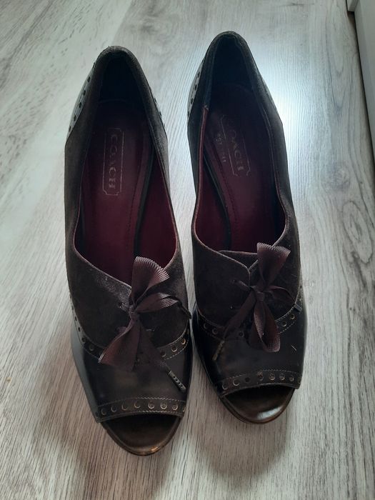 COACH brązowe pantofle szpilki open toe platforma r 41