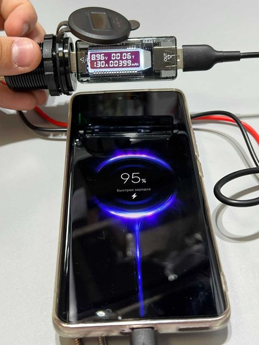 Быстрая зарядка USB с вольтметром QC 3.0 12В-24В металлическая врезная