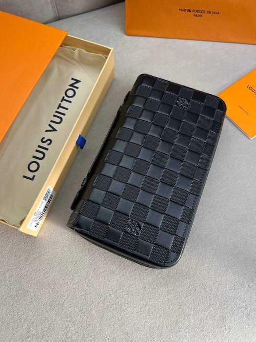 Кожаный органайзер Louis Vuitton черный кошелек Луи Виттон клатч k425