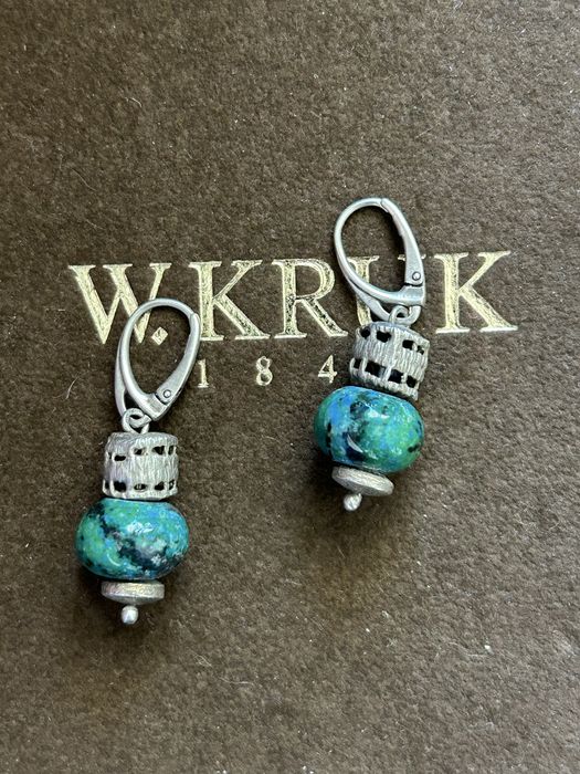 Srebrne kolczyki W. Kruk Koronki, z azurytem