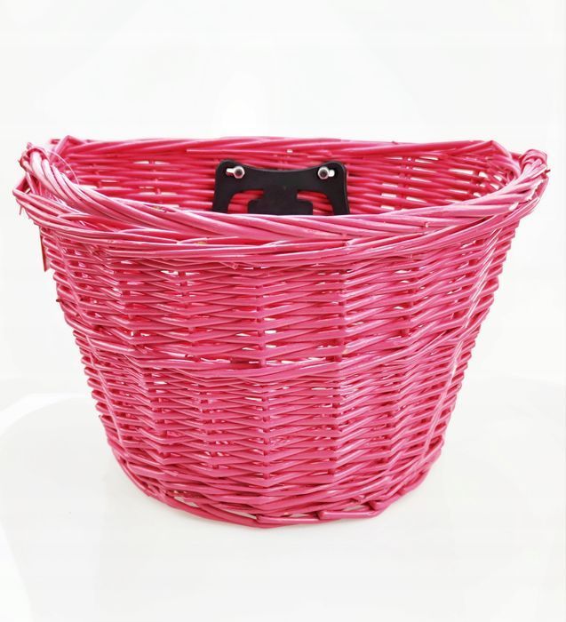 Kosz wiklinowy click rowerowy różowy przód koszyk zaczep wypinany