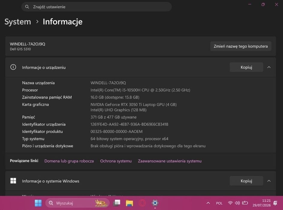Dell G15 5510 – Laptop Gamingowy