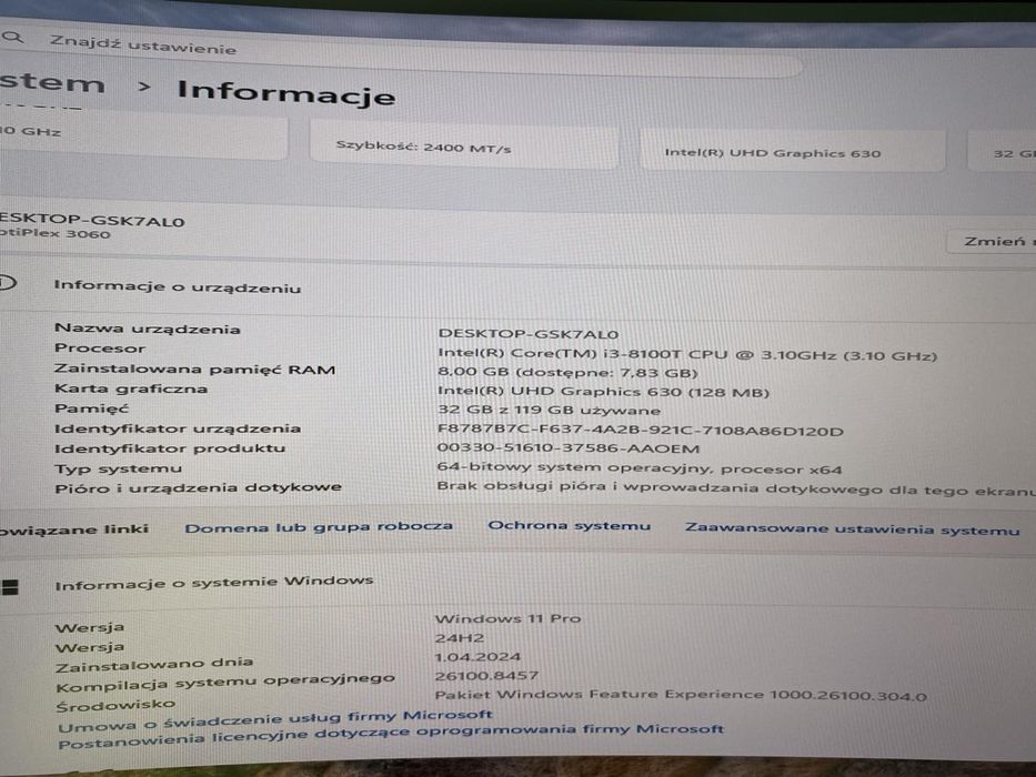 Dell Optiplex 3060 micro i3 8gen 8/128gb