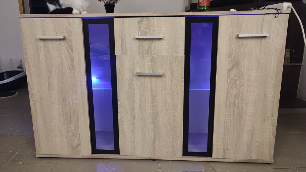 Komoda Barek Witryna Szafka pod TV Dąb Sonoma 140 cm IDEALNY STAN