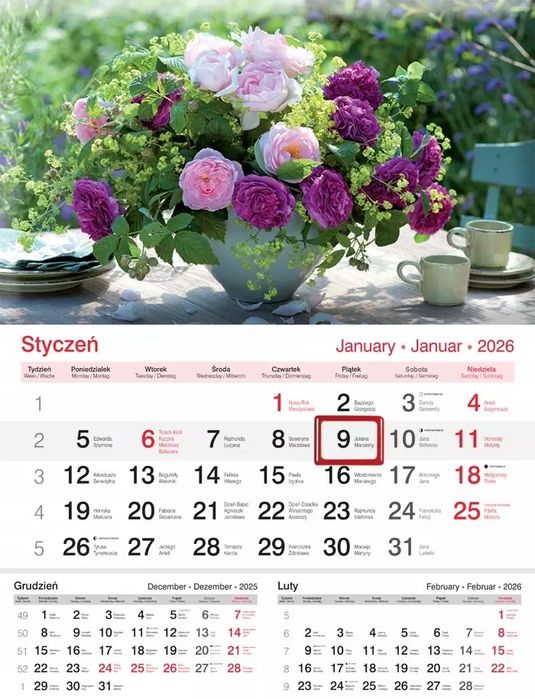 Kalendarz 2026 ścienny jednodzielny Bukiet. Lucrum. Nowy Produkt