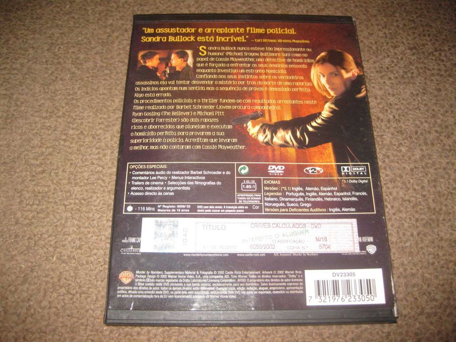 DVD "Crimes Calculados" com Sandra Bullock/Snapper/Raro!