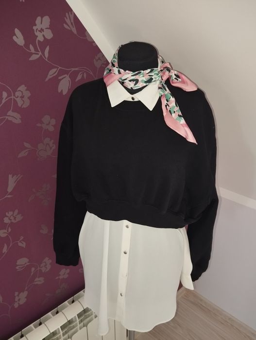 ZARA – Czarna Bluza Crop z Bawełny – Rozmiar M (EUR M / USA M / MEX 28