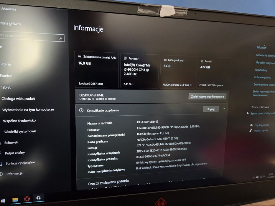 Laptop Gamingowy HP Omen 15 gtx intel 16gb