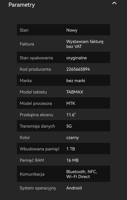 Tablet 11,6 cali, na gwarancji