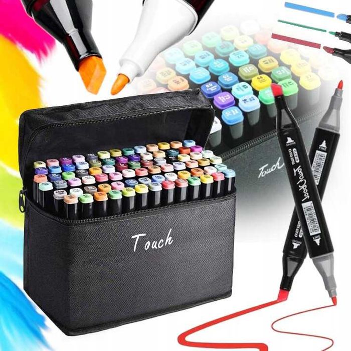 Markery alkoholowe dwustronne flamastry pisaki zestaw 60 sztuk + etui