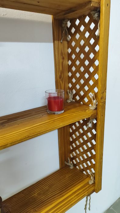 Rustic Shelf/Wine Rack with Lateral Slats and Sisal Rope64398345385474123