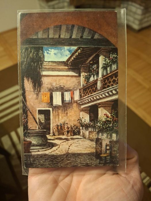 Pocztówka z lat 60-tych "Dziedziniec Patio w stylu hiszpańskim z XVIIIw" Meksyk