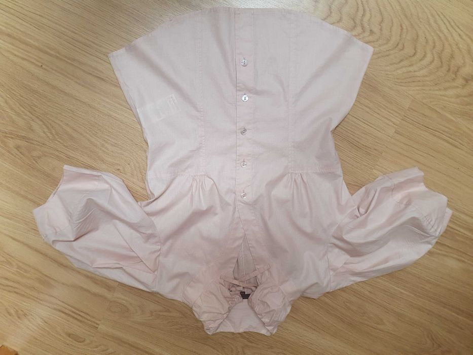 Excelente camisa creme/rosa claro, manga curta abalonada, 40, Adolfo D