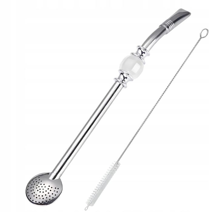 Bombilla do Yerba Mate z Białym Kamieniem 21cm + Czyścik