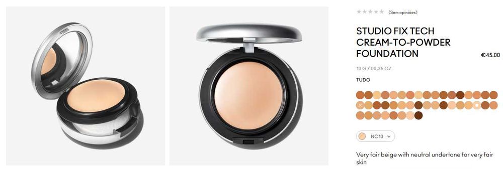 MAC Studio Fix Tech Cream to Powder Foundation (NC10) Pele muito clara