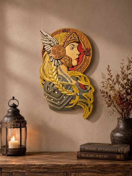 Nordycka wojowniczka, drewniany obraz 3D Wiking 21x35 cm