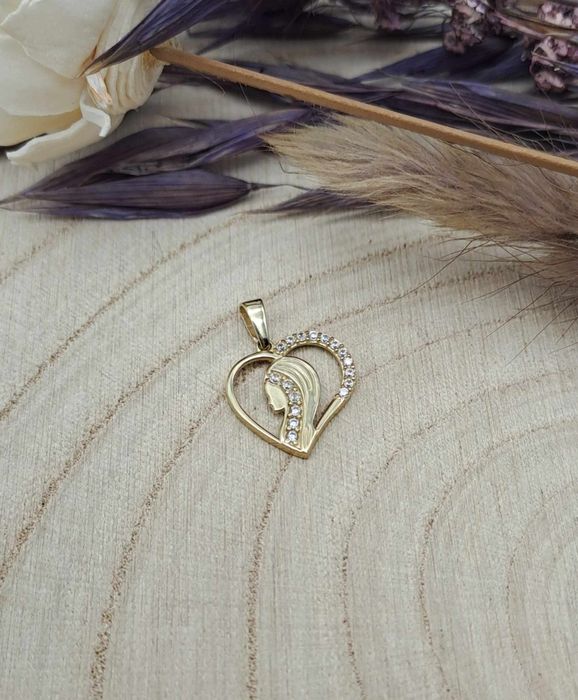 Złoty Medalik / Matka Boska/ serce/ złoto 585 / 14K