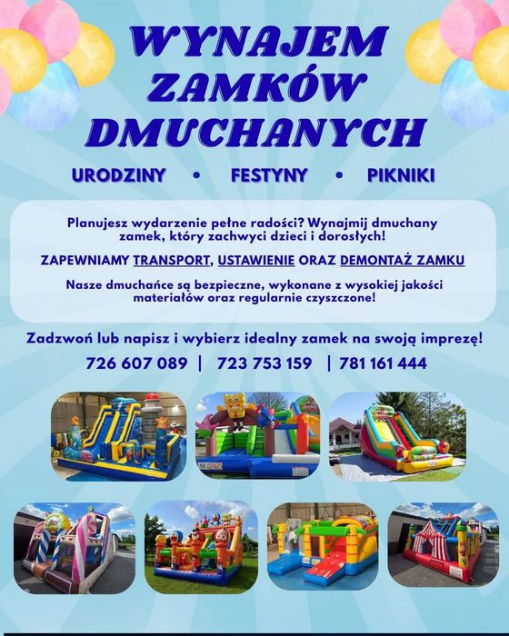 Dmuchańce ,  zamki , wynajem, wynajem , wypożyczalnia