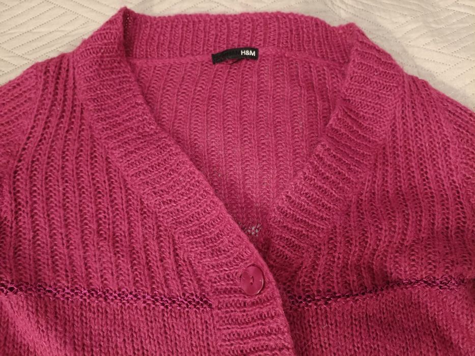 Fuksjowy kardigan sweter H&M S