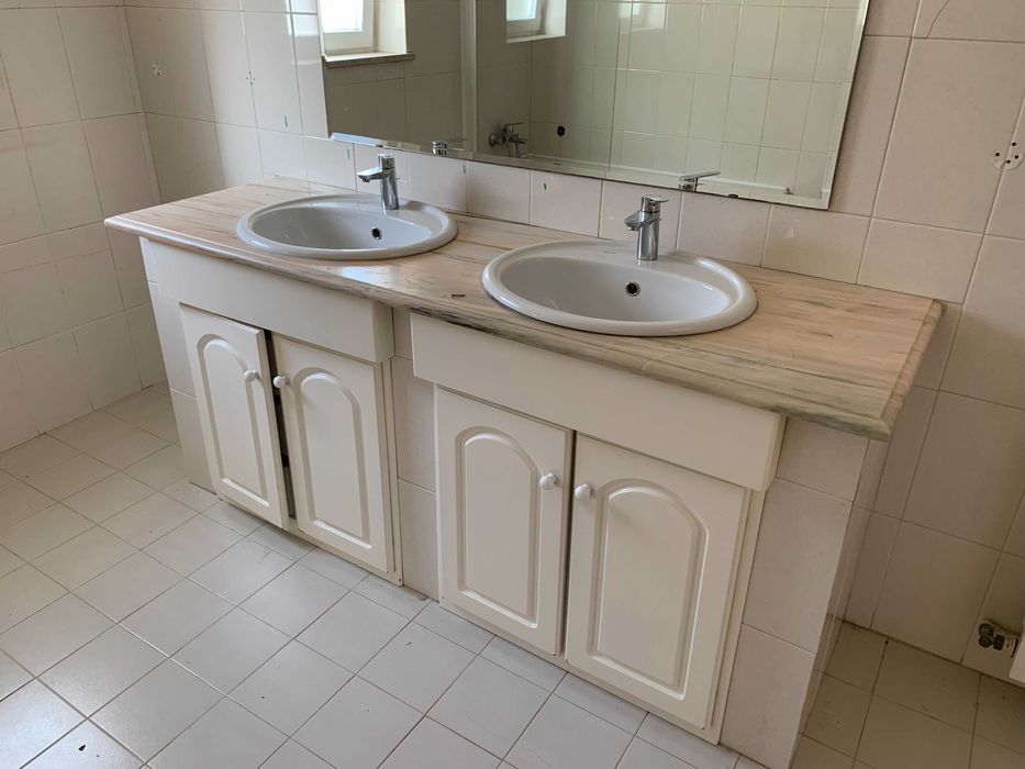 Conjunto WC completo com duplo lavatório + pedra mármore grande (190cm)
