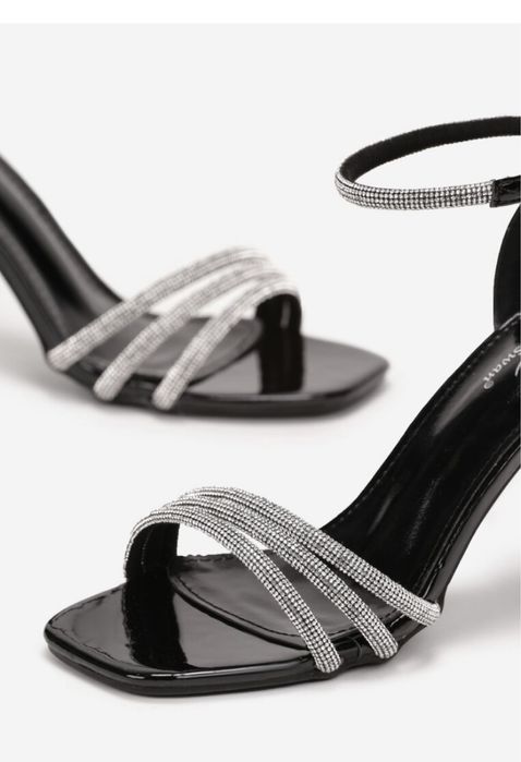 Eleganckie sandały 38 z cyrkoniami słupek nowe