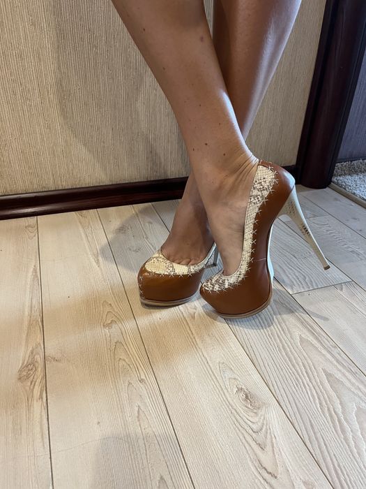 Кожаные туфли на шпильке для пилона стрипы Mario Muzi 36 р рептилия