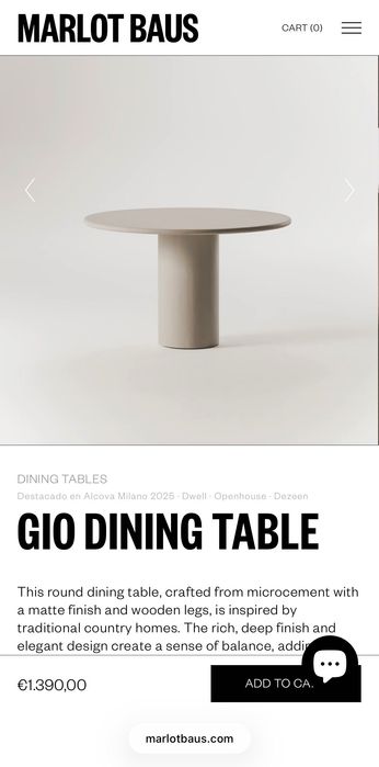 Mesa redonda de design Marlot Baus - 120cm - €750, custou €1400