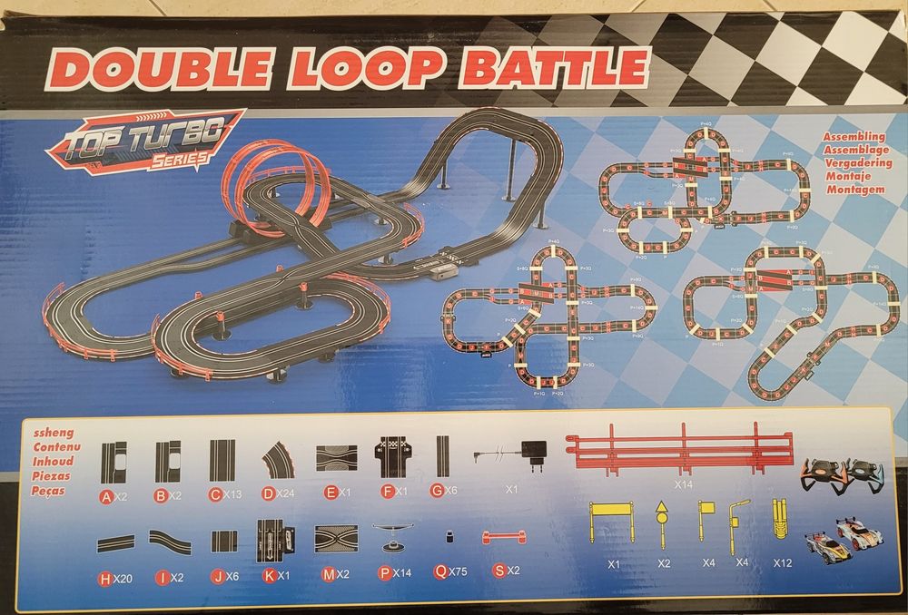 Pista de Carros Elétrica "Double Loop Battle" 3 em 1 – Completa e em Bom Estado