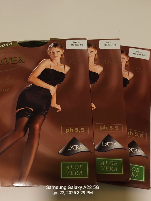 3 x pończochy czarne samonośne z aloesem,rozm.1-2