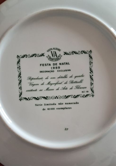 6 pratos Vista Alegre - Coleção Festa de Natal 1989