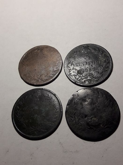 Włochy zestaw 4 monet 5 centesimi z XIX wieku