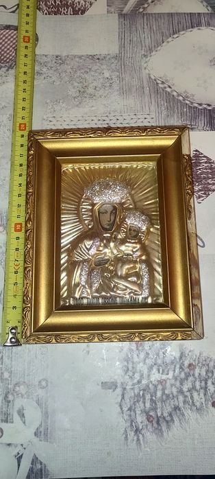 Obraz/Ikona Matki bożej czestochowskiej. Dewocjonalia z 70lat. PRL.
