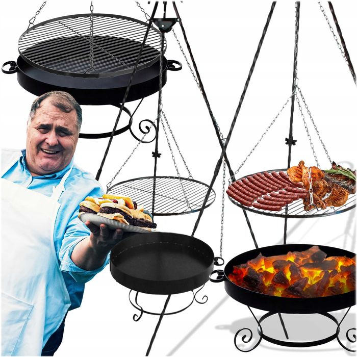 Grill ogrodowy trójnóg kuty ruszt 60 cm ruszto nierdzewne 6 palenisko inox