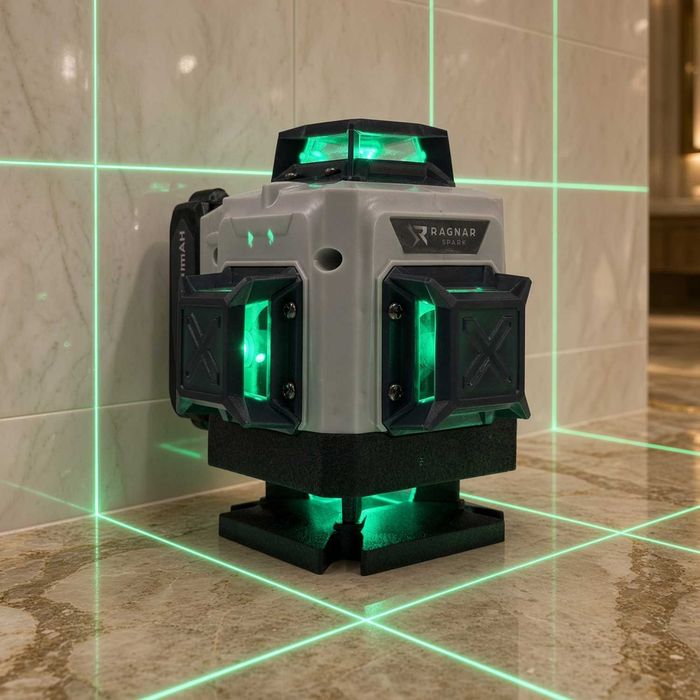 Laser krzyżowy zielony 4D 360° 16 linii Ragnar Spark, samopoziomowanie, akcesoria, walizka