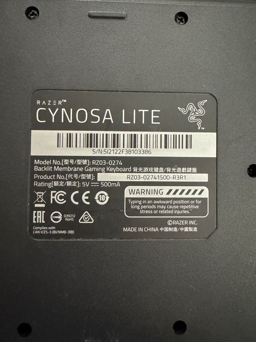 Топ! Razer Cynosa Lite Chroma | Ігрова клавіатура з RGB-підсвіткою | Повнорозмірна