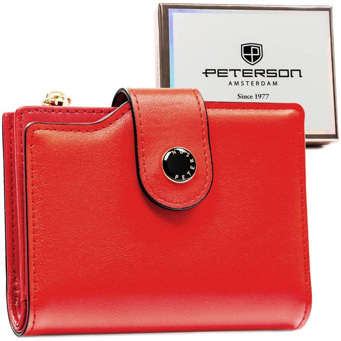 PETERSON portfel damski eko skórzany elegancki matowy P238 czerwony