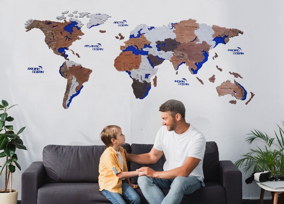 Інтерьерна Дерев'яна Мапа Світу. Подарунок дитині. Декор дитячої